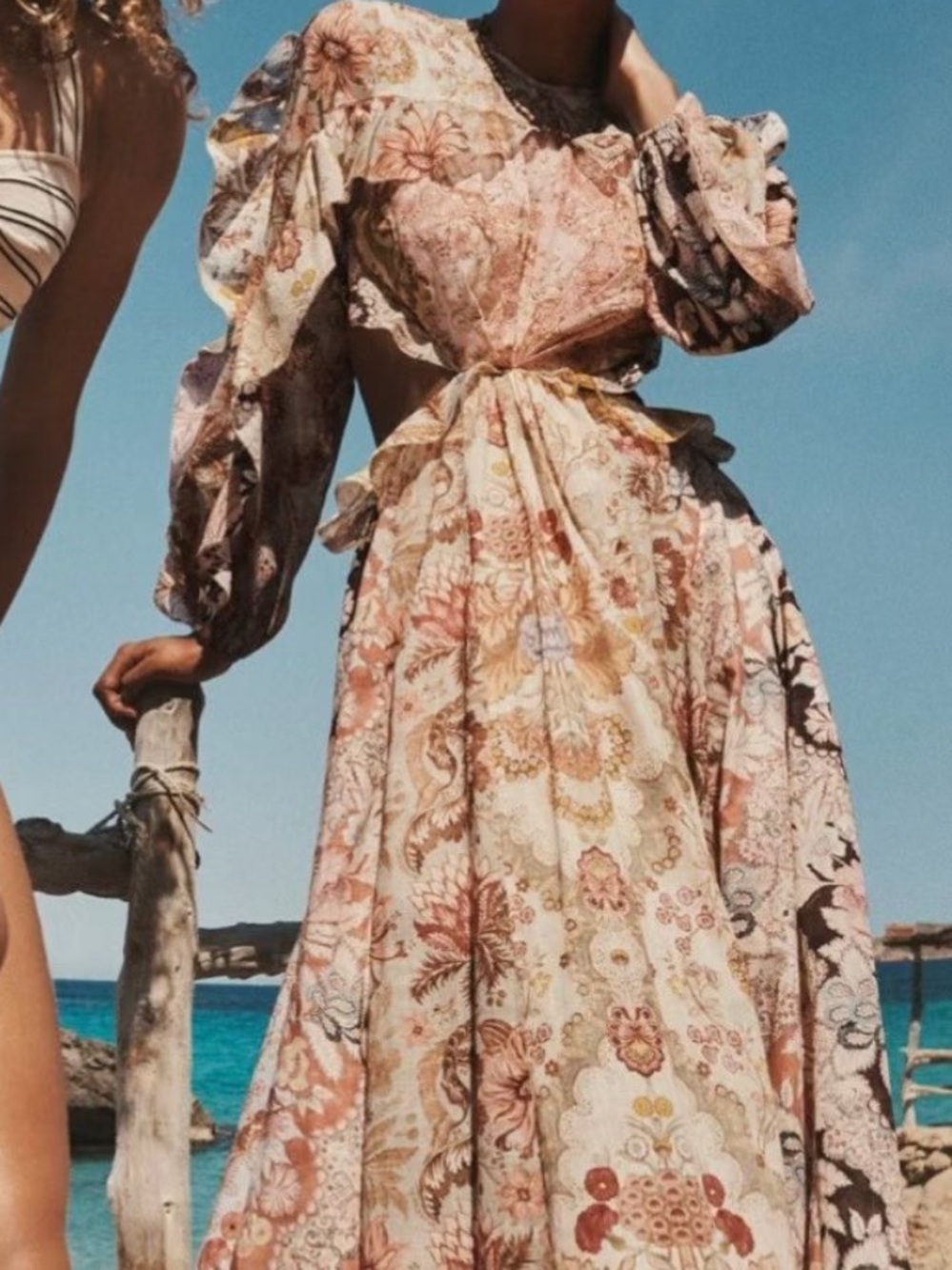 Zimmermann Pink Floral Billow Maxi Dress with Gold Accents